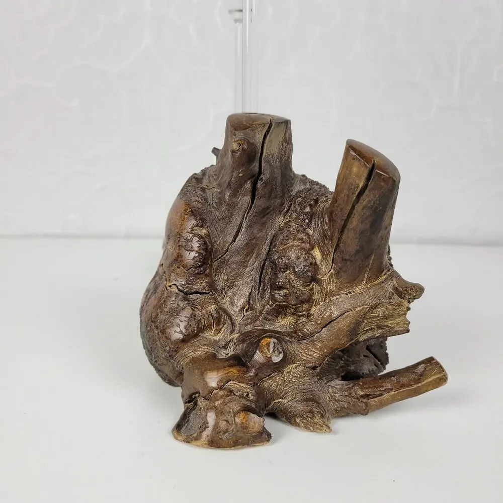 Vintage Burl Root Oil Candle Lamp Glass Lantern Wood Base Retro MCM Decor